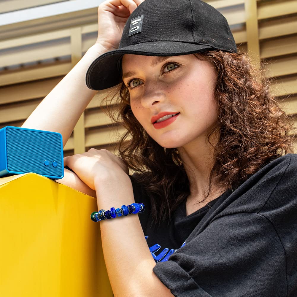 Aipridy Assortment European Large Hole Beads Spacer Beads Rhinestone Craft Beads for DIY Charms Bracelet Jewelry Making (Blue-Red-White)