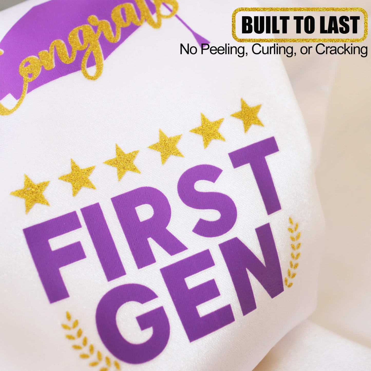 Senior College First Generation Graduation Stole Sash Class of 2026 Decorations DIY Customize Grad Stole Sash Personalized Iron-On Decals Heat Transfer Vinyl HTV Cutouts Set, Purple Gold