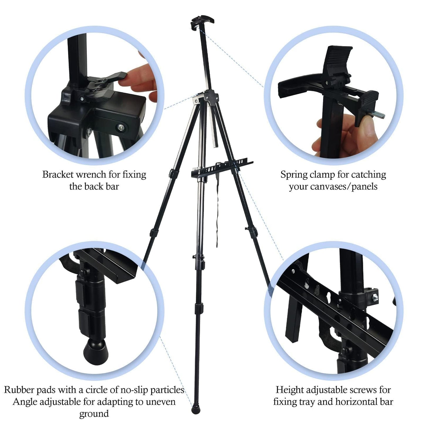 Art Painting Display Artist Easel Stand,Ns Jymb Portable Metal Adjustable Easels for Painting Canvases Height from 17 to 66 Inch - Carry Bag for Table-Top/Floor Displaying and Wedding Signs - Black