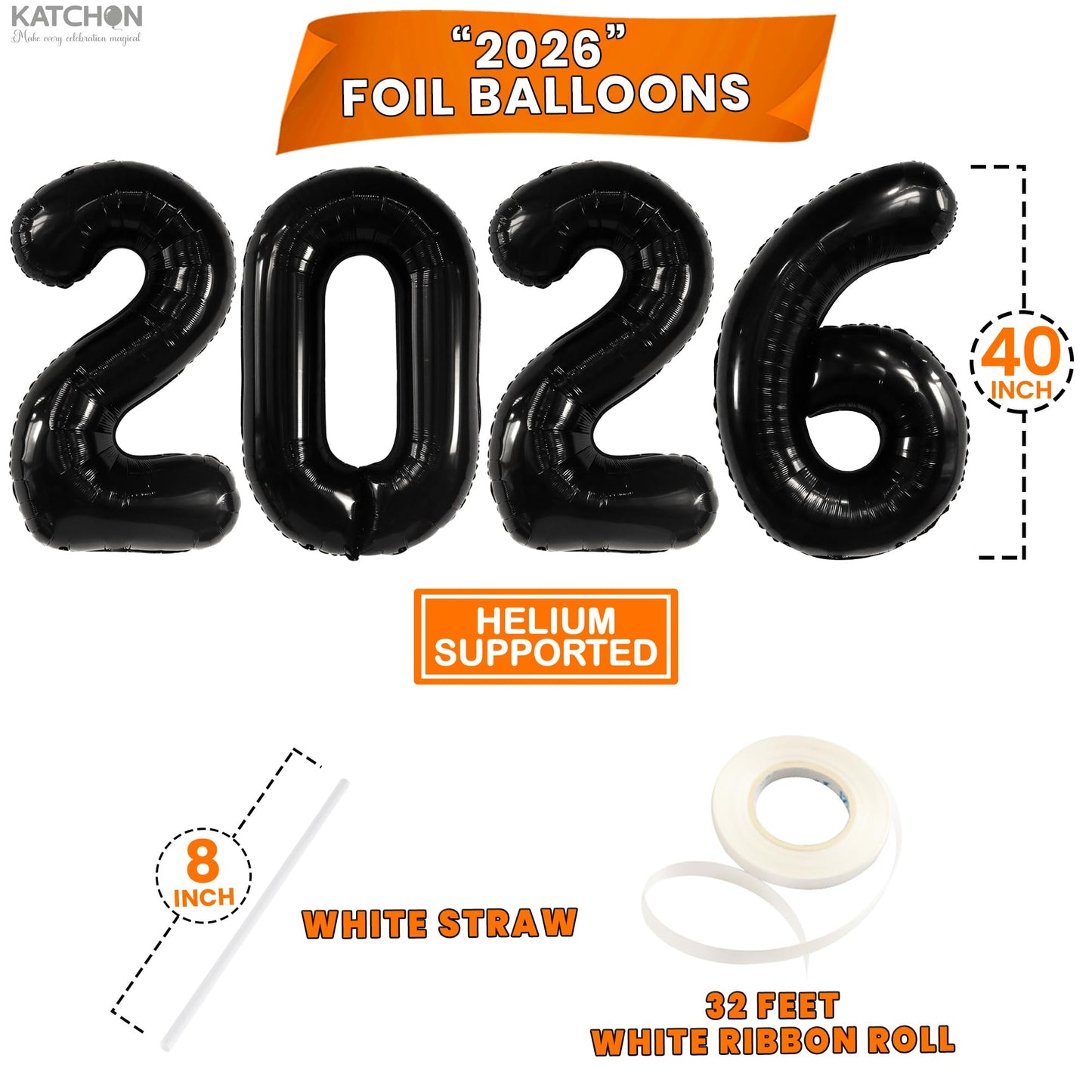 Graduation Decorations 2026 | Black 2026 Balloons Set, Giant 40 Inch - Pack of 34 | Orange and Black Graduation Balloons 2026 | Grad Decorations 2026 Kit, Graduation Decorations Class of 2026, KatchOn