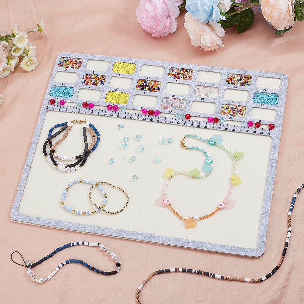 Large Rectangle Felt Beading Mat, Felt Bead Design Boards with Centimeter Alphabetic Scale Beads Tray Bead Pads for Art Crafts Jewelry Making Beading Supplies, 14.4x11inch