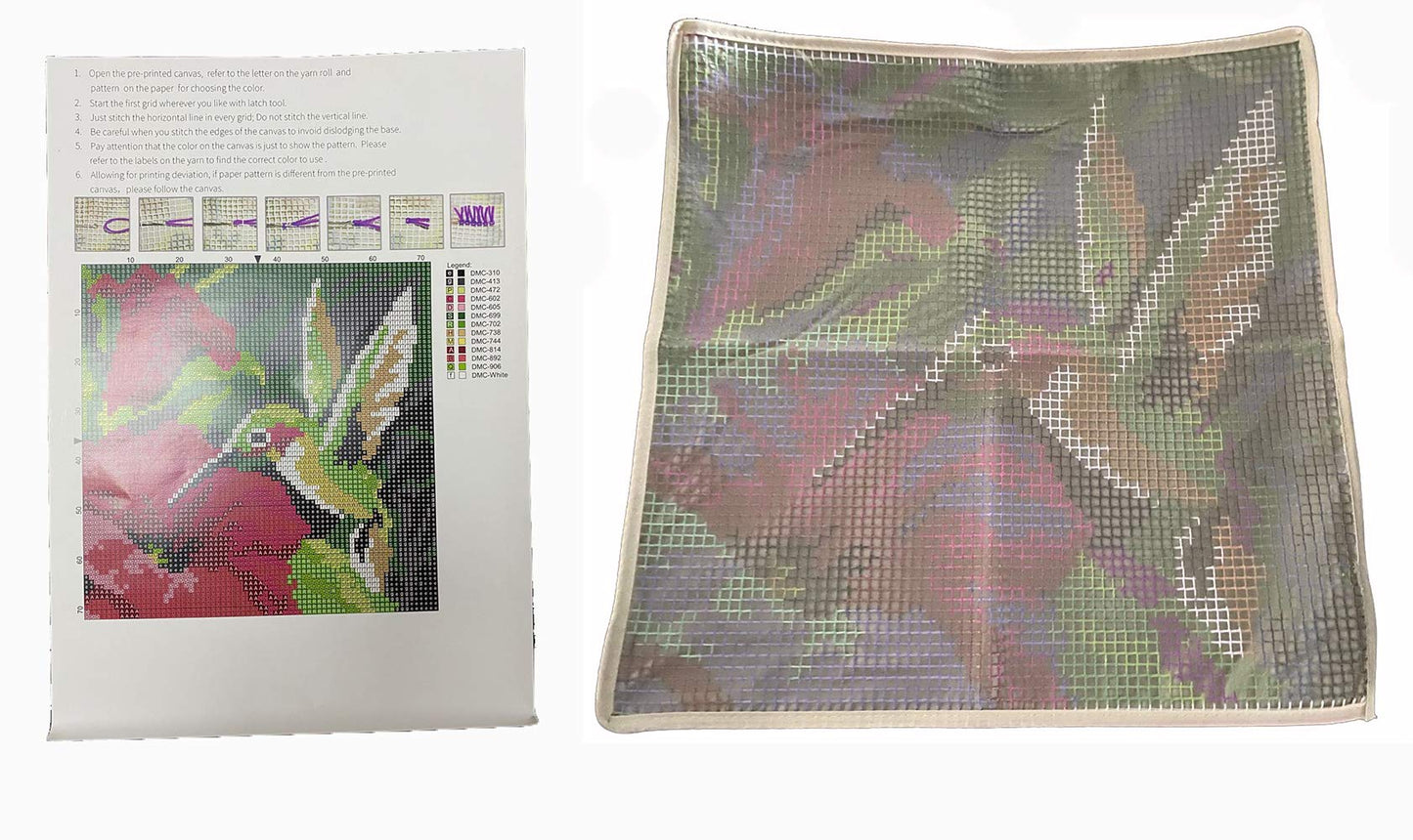 Colorful Hummingbird Latch Hook Craft Kit, 16'' X 16'' Tapestry Kits Latch Hook Rug Kits Carpet Embroidery Needlework DIY Rugs Hook Rug