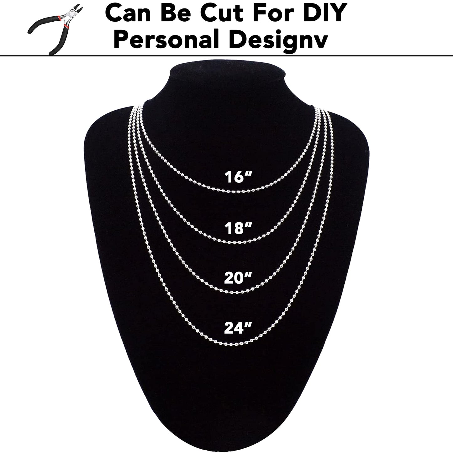 Jishi Steel Ball Chain Bead Dog Tag Chain Beaded Necklace Chains for Jewelry Making Bracelet Military Crafts, Silver Metal Pull Chain Small Ball Bead Chain Roll w/20 Connectors (Silver, 33ft 1.5mm)