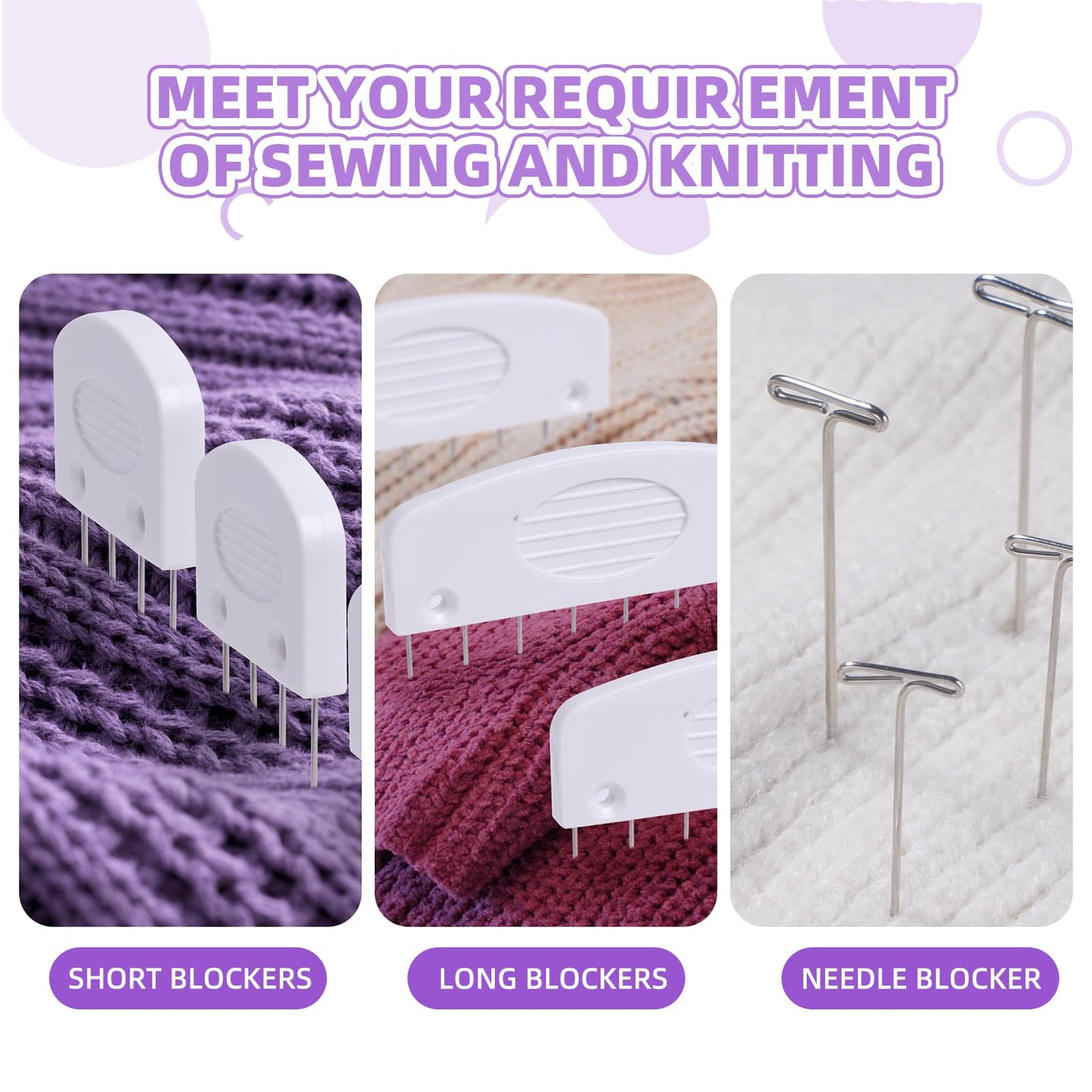 130 Pcs Knit Blockers Kits, Blocking Knit Combs Pins Set for Knitting, Knitting Tools Knitter Crochet, with Flexible Tape Measure Ruler, Silver T-Pins for Sewing Lace or Needlework Projects Device