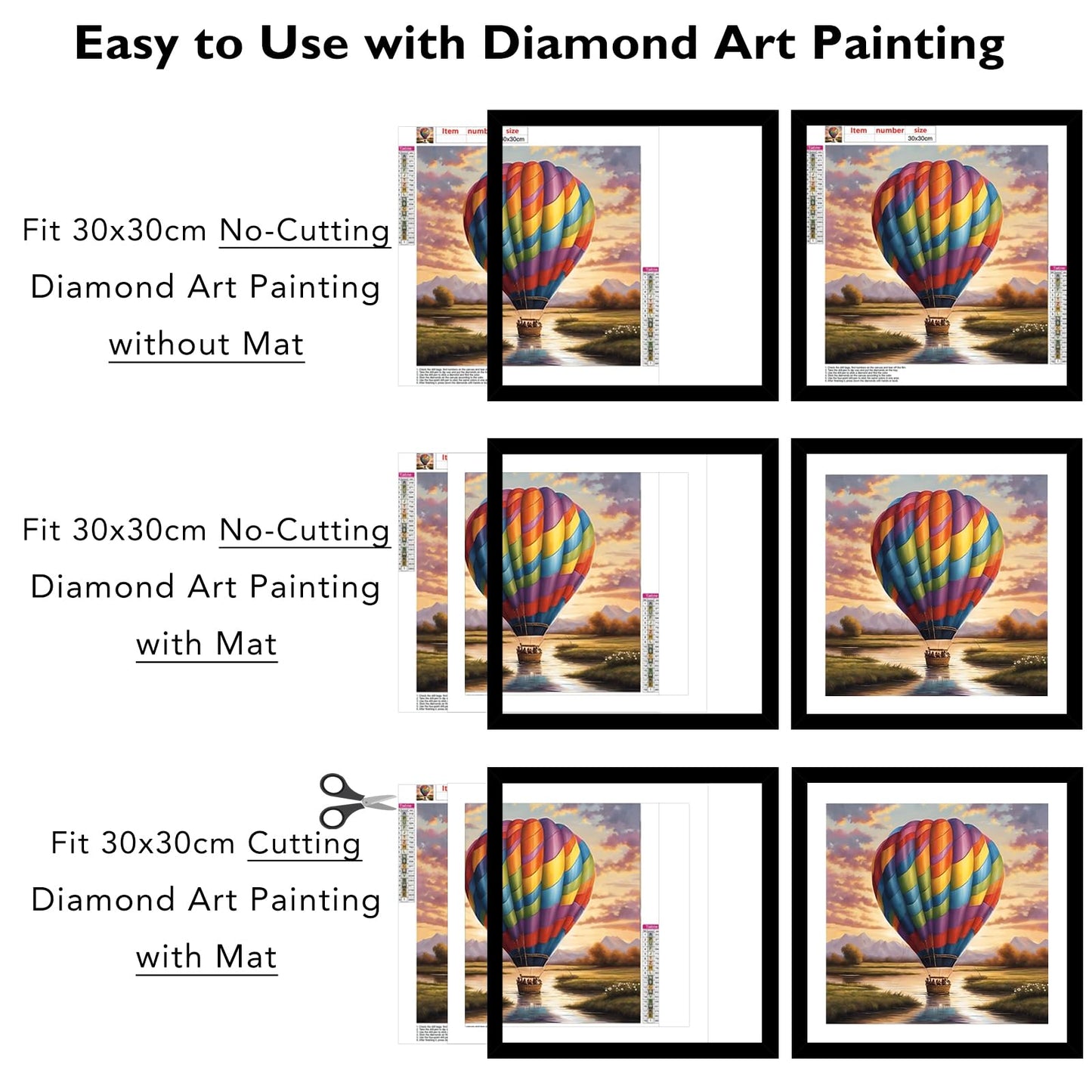 JCJMY 12x12 Picture Frame with Mat for 30 x 30cm Diamond Art Painting, Display Photo 10x10 or 12 x 12 Without Mat, Wall Hanging Large Frame with Plexiglass, Black