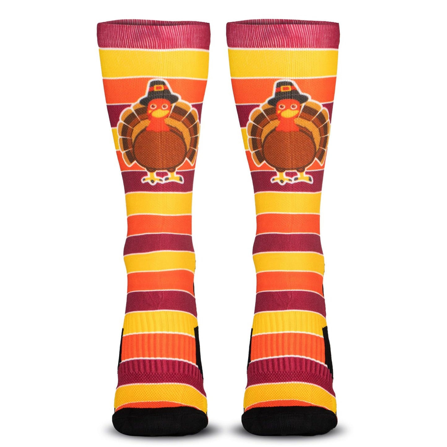 Gone For a Run Turkey Mid Calf Socks | Run Now Gobble Later Running Socks | Turkey Trot, Fun Running Socks | Small