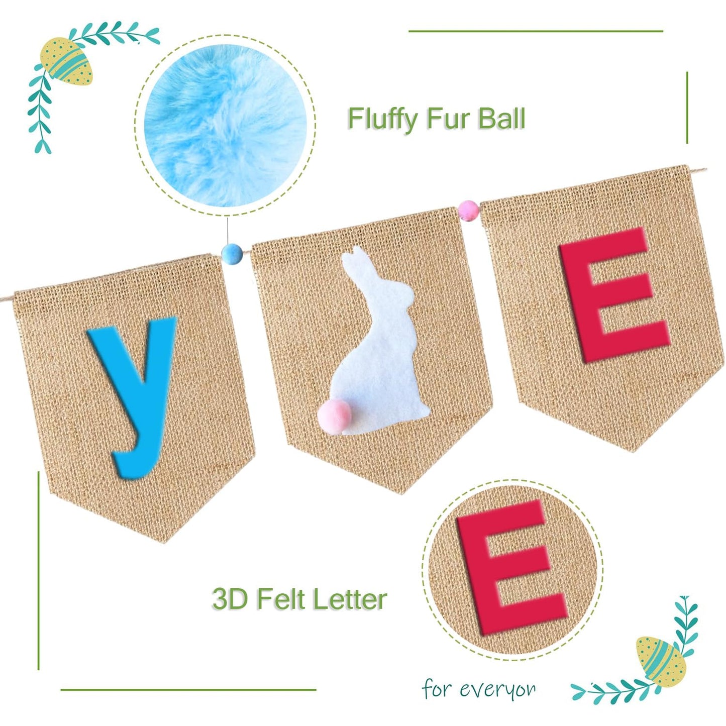 Happy Easter Burlap Banner Decorations, Happy Easter Garland Bunting, Spring Farmhouse Decorations for Mantle,Rabbit Banner Gift for Kids
