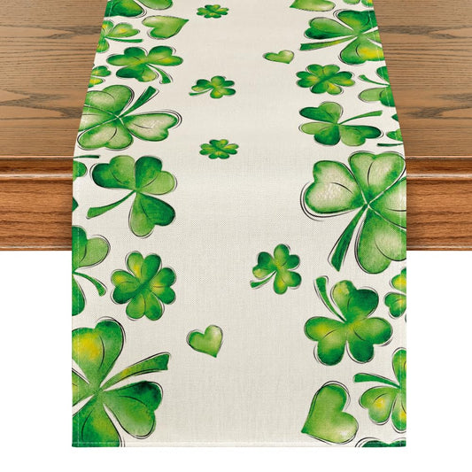 Artoid Mode Green Shamrock Bushes St. Patrick's Day Table Runner, Seasonal Spring Holiday Kitchen Dining Table Decoration for Indoor Outdoor Home Party Decor 13 x 72 Inch