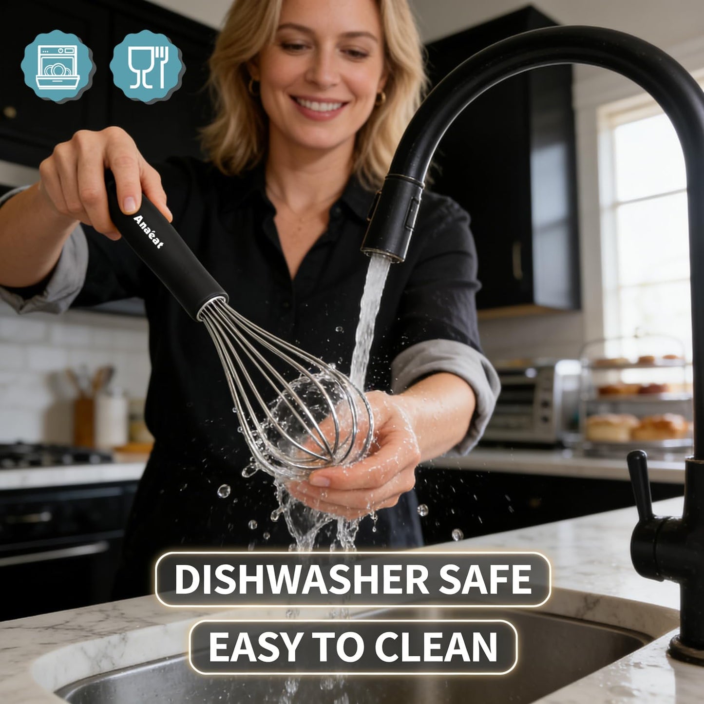 3 Packs Stainless Steel Whisk Set - Balloon Whisk, Anaeat Thick Stainless Steel Wire ＆ Strong Handles, Egg Beater for Cooking, Blending, Whisking, Beating and Stirring (9"+11"+12")
