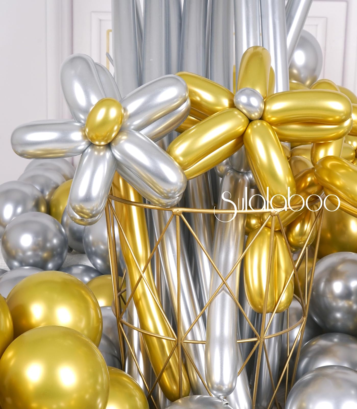SULALABOO 260 Balloons Gold Metallic 100PCS Latex Long Shiny Balloon to Twisting Flowers Animals for Birthday Party Anniversary Wedding or Other Party Events and Festivals DIY