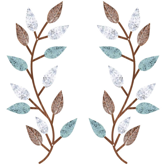 2 Pieces Metal Tree Leaf Wall Decor Vine Olive Branch Leaf Wall Art Living Room, Hallway Wall Decor Outdoor Decoration(Blue Brown Colors)