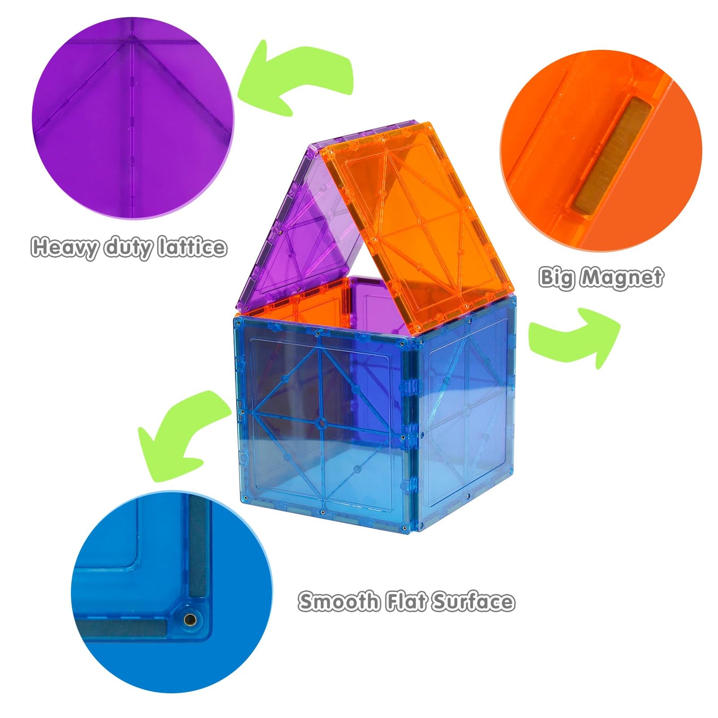 NEOFORMERS 6 Piece Magnetic Tiles Set Large Square Shape Magnet Building Block Construction Toy STEM Learning Kit Educational Playset Playboard (NF-06 Set)