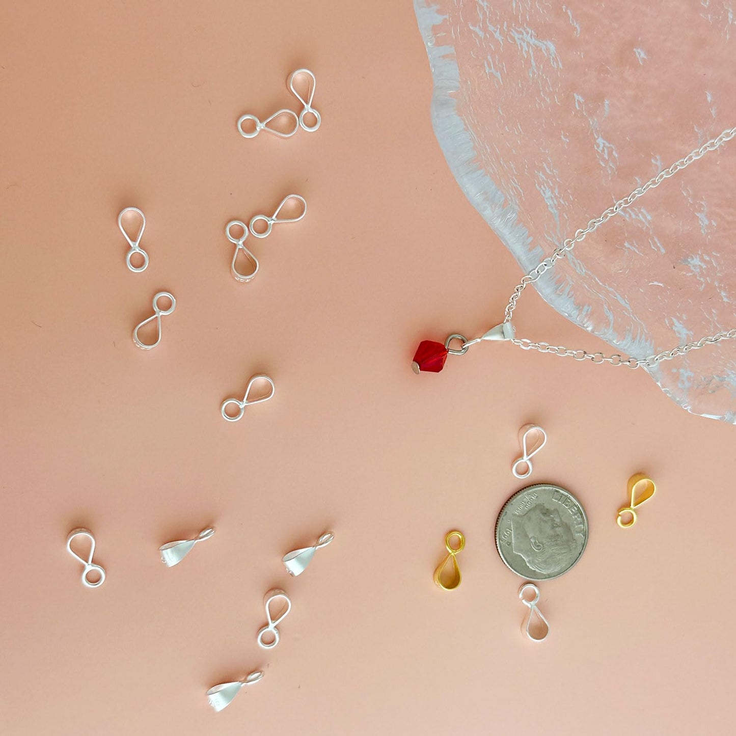 OHINGLT 14K Gold Bails for Pendants Clasp with Open Loop,925 Sterling Silver Jewelry Bails for Pendants Slider Connectors for Necklace Jewelry Making Made in Italy(5Pcs)