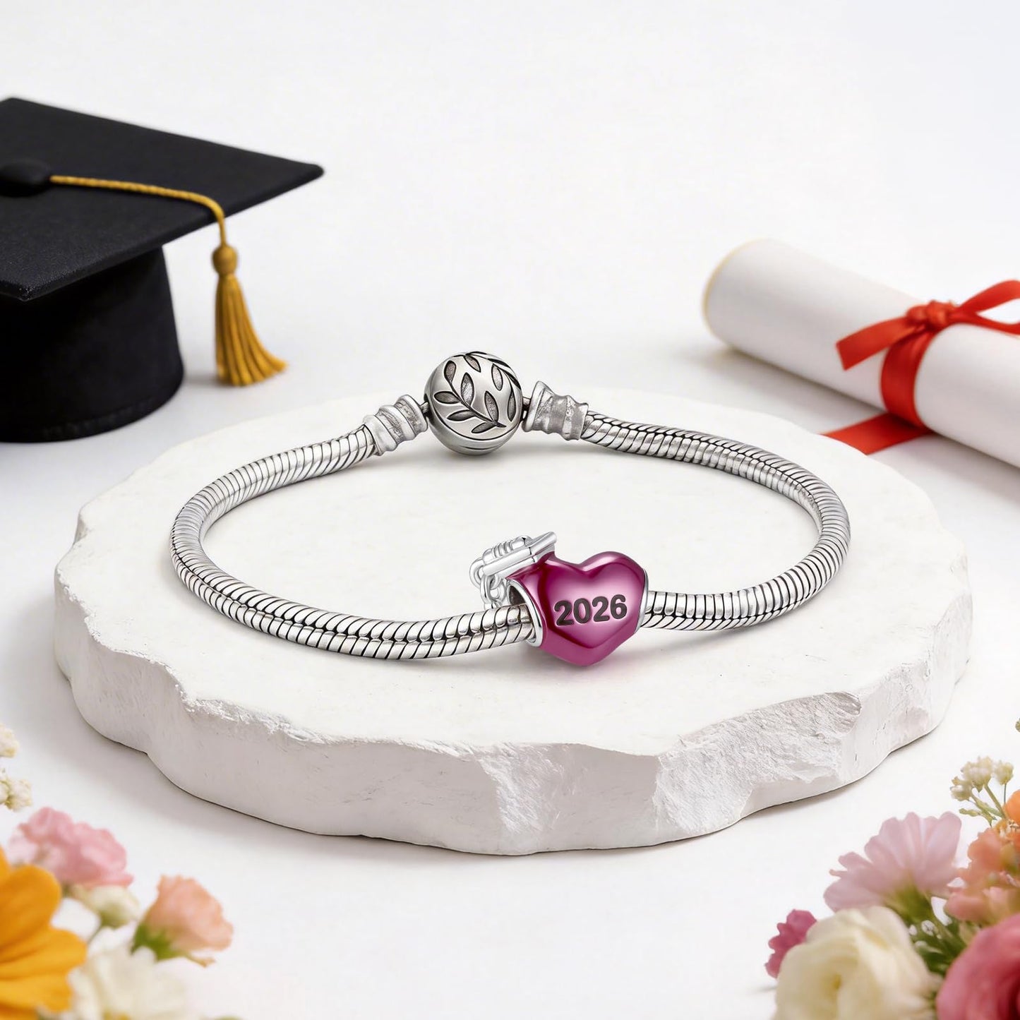 SEVENWELL 2026 Graduation Cap Charm - Heart Bead for Pandora Bracelets & Necklaces - Commemorative Milestone Jewelry Gift for Daughter, Granddaughter, Class of 2026