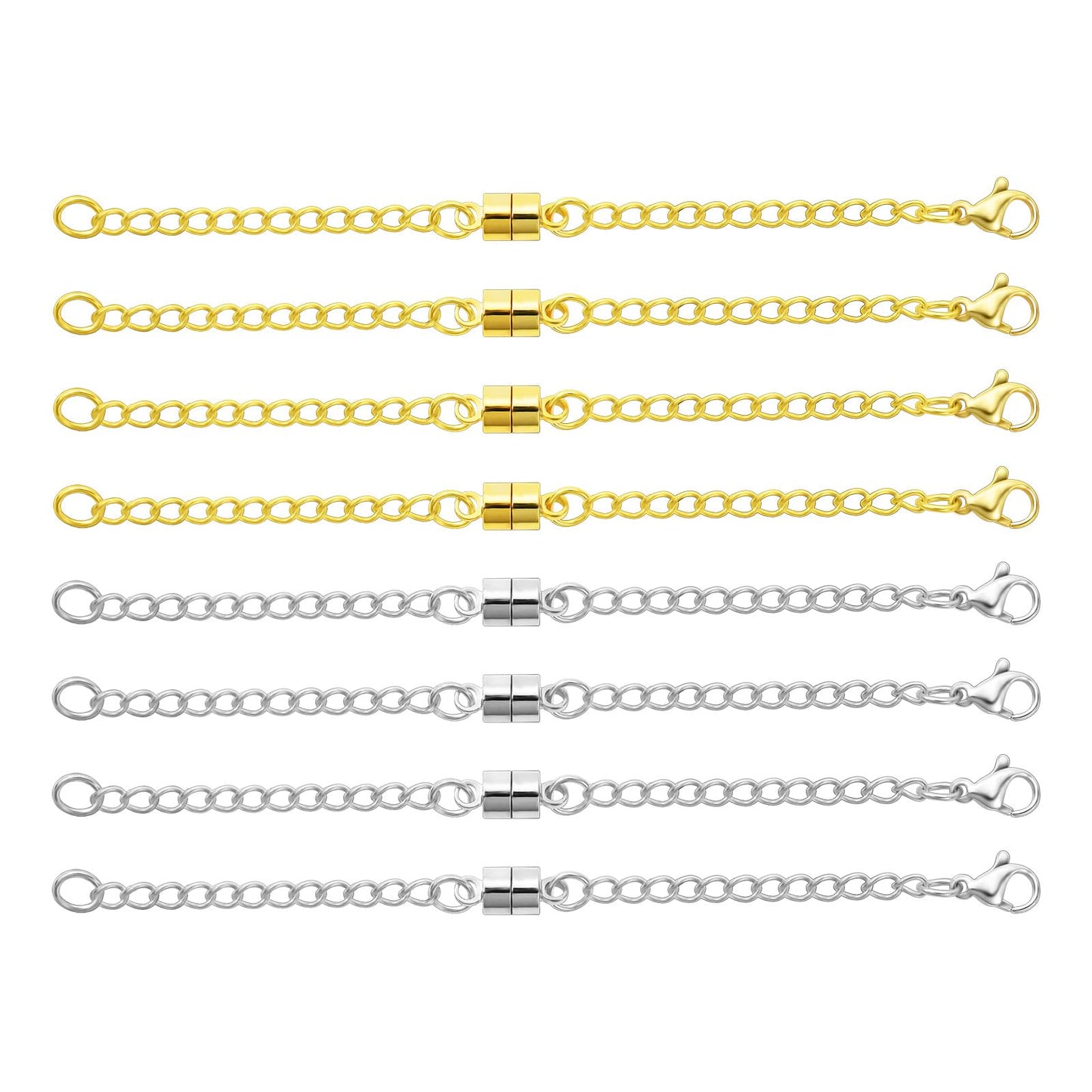 Qulltk Magnetic Necklace Extender Silver and 14K Gold Adjustable Chain Extenders for Necklaces,Magnetic Jewelry Clasps and Closures for Women