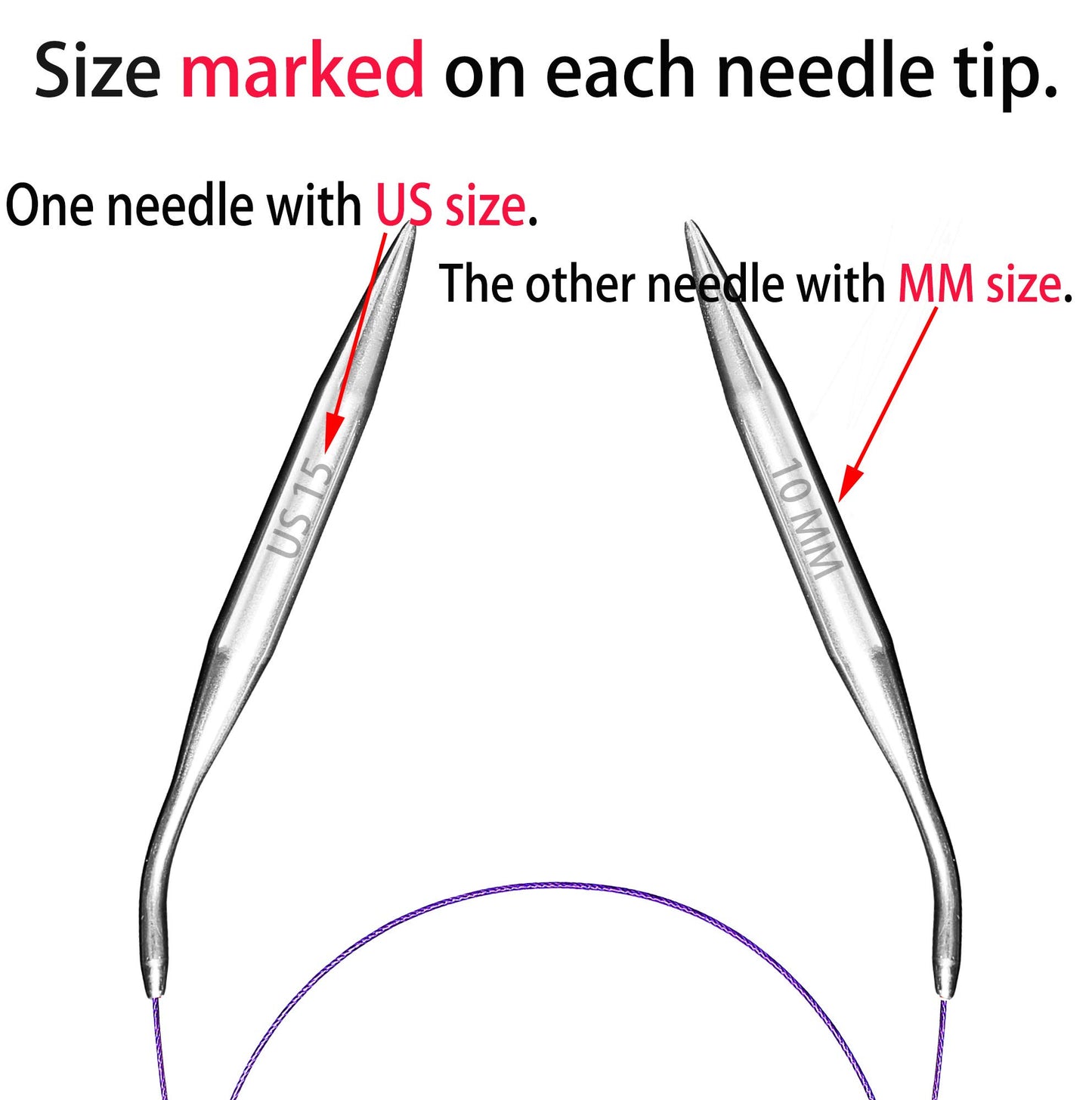 Circular Knitting Needles Set Round Needle Metal Magic Loop 40 Inch Size 15 11 9 7 4 1.5
