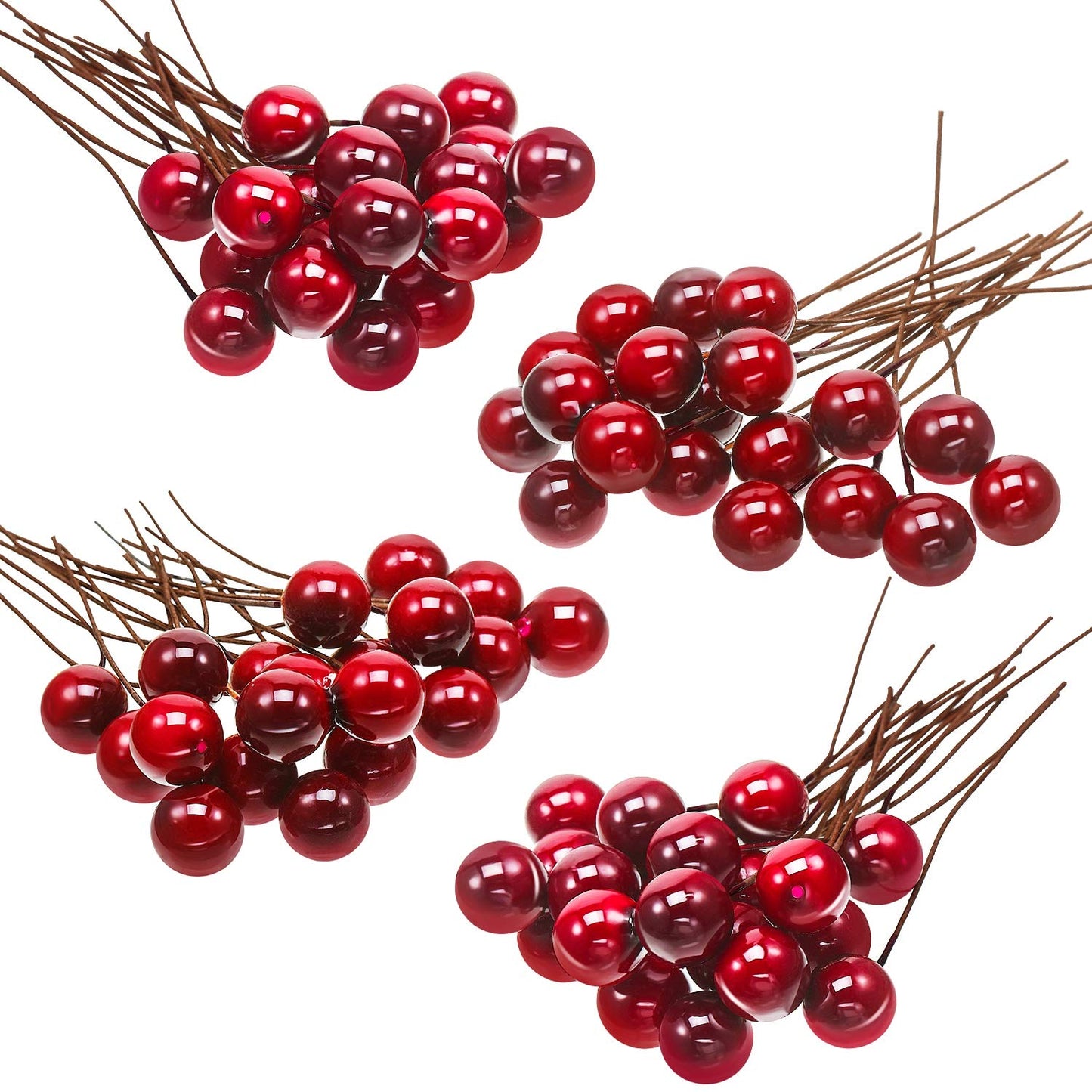 BBTO 100 Pack Artificial Holly Berries Mini 10 mm Christmas Fake Berries Stems Crafts Faux on Wire for Christmas Tree Decoration Flower Branches Ornament Wreath DIY Winter Home(Wine Red)