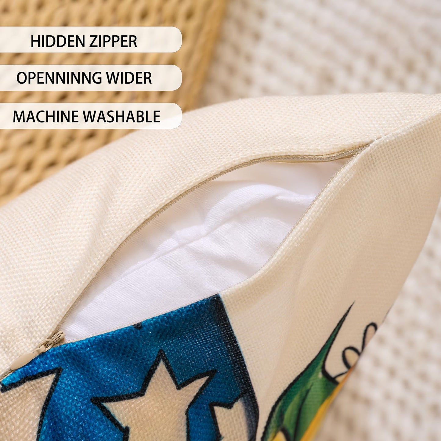 4th of July Decor-Throw Pillow Covers 18x18in Set of 4,Patriotic Linen Pillow Case for Independence Day,Memorial Day,Veteran's Day,USA,American Summer Outdoor Red White Blue Decorations