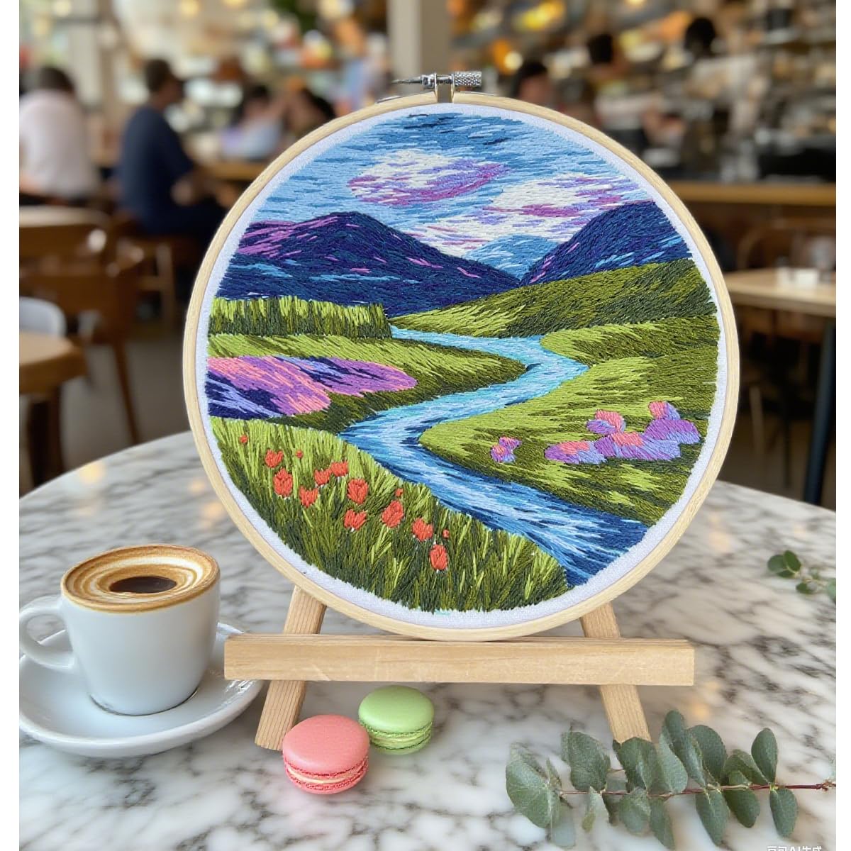 Maydear 6 Pack Embroidery Starter Kit with Pattern, Stamped Cross Stitch Kits for Beginners Adults with Embroidery Hoop and Instructions, Hand Embroidery Kit (Landscape six Sets)