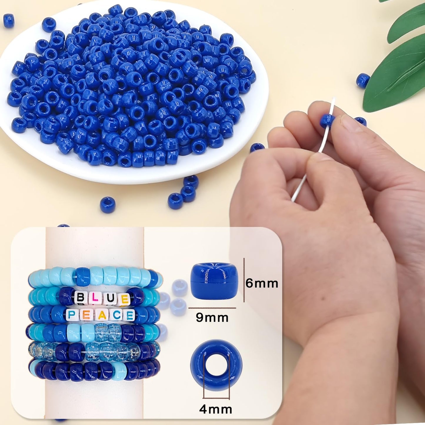 MIIIM 1200PCS 6x9mm Pony Beads Bulk, Royal Blue Pony Beads for Bracelets Making Kit, Kandi, Hair Braids Crafts for Jewelry Making (Royal Blue)