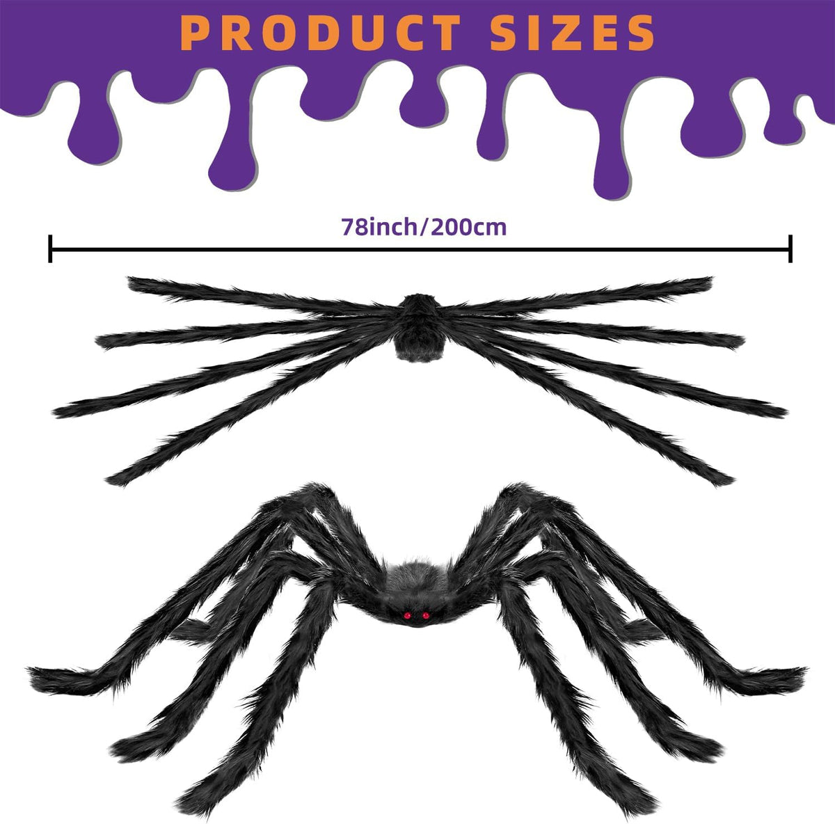 2PCS 78" Giant Spider ,Scary Large Spider Props Halloween Decorations
