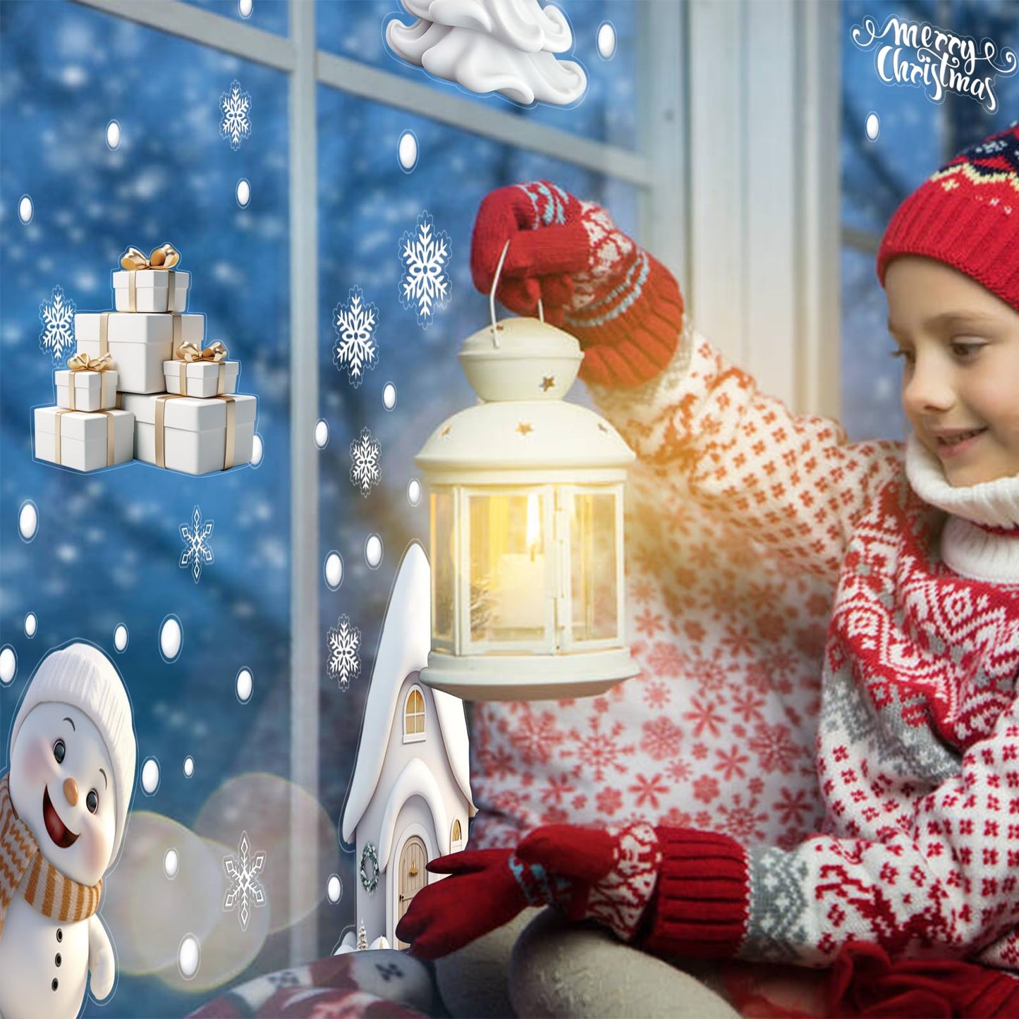 CCINEE 180pcs Christmas Window Clings，Xmas Large Window Static Stickers Snowman Santa Snowflake Reindeer Decals for Xmas Party Decorations（8 Sheets）