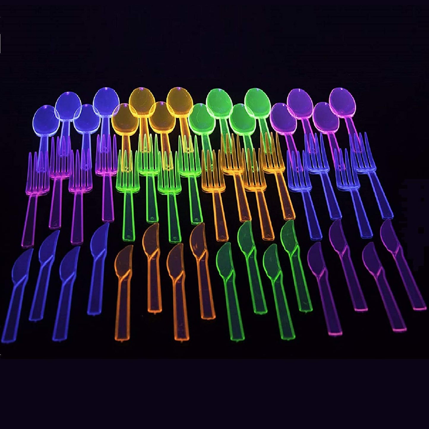 Party Essentials Hard Plastic Cutlery Combo Pack, 64 Place Settings, Assorted Neon Brights,N124890-4,192