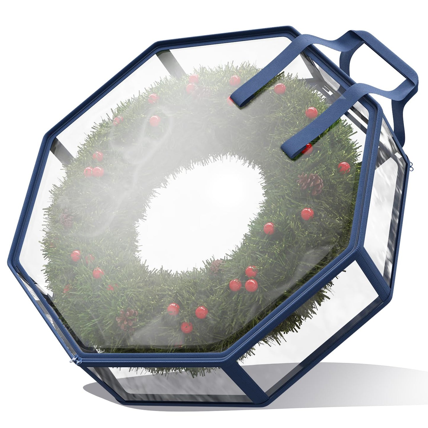 Hearth & Harbor Wreath Storage Container - Clear Christmas Wreath Storage Bag, Dual Zipper and Handles - 24" Premium Wreath Storage Organizer Box