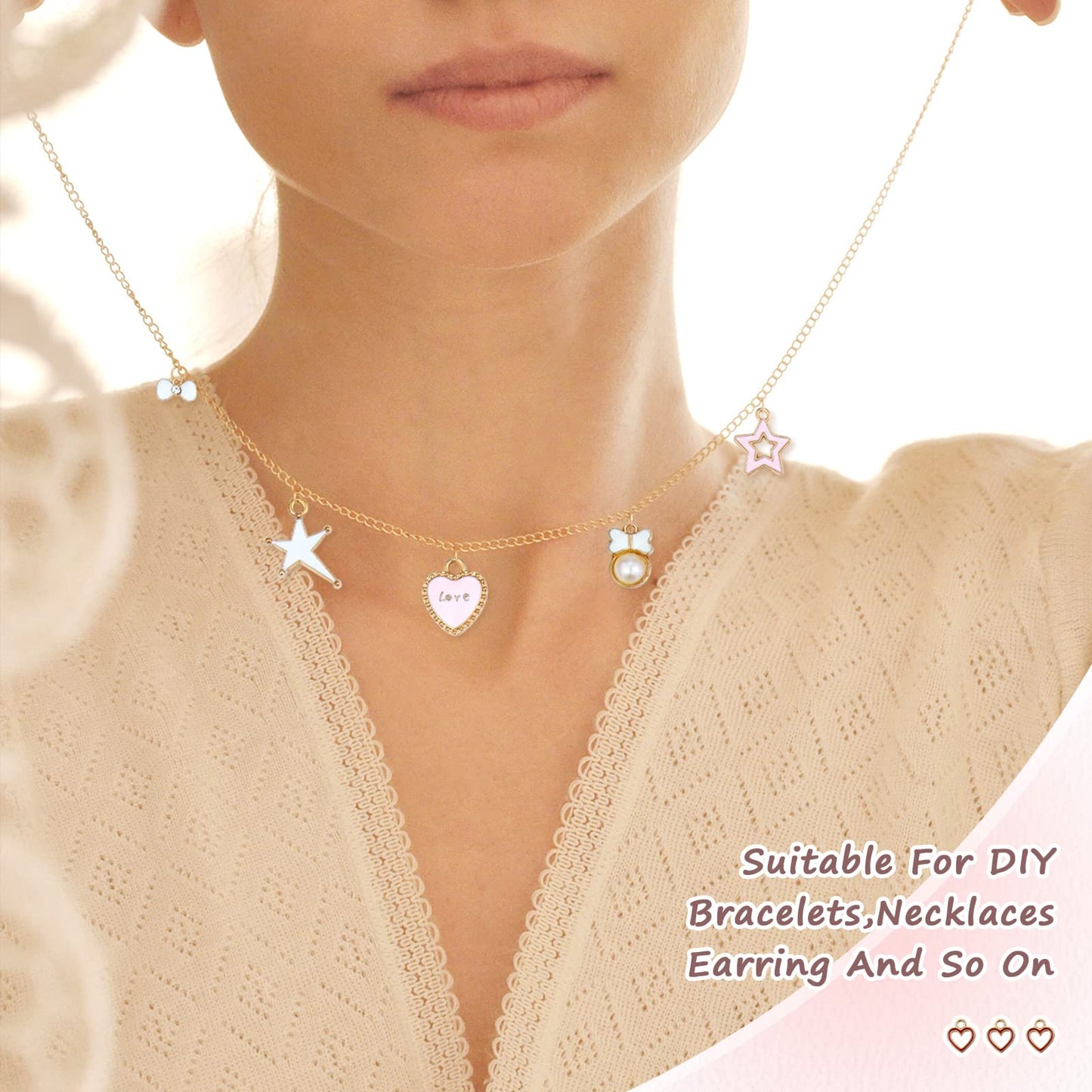 JIALEEY 60PCS Assorted Gold Plated Enamel Animal Moon Star Fruit Charm Pendant DIY for Necklace Bracelet Jewelry Making and Crafting