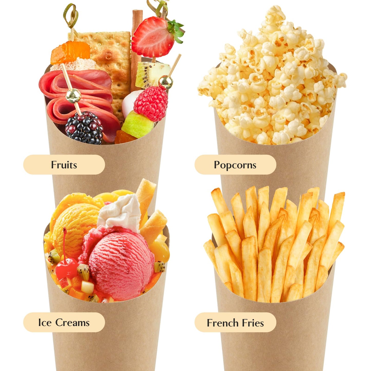 Ocmoiy [50 cups + 50 Bags] 14 oz Kraft Charcuterie Cups with Bags - Disposable Brown Paper Appetizer Cups for Individual Party Serving Snack