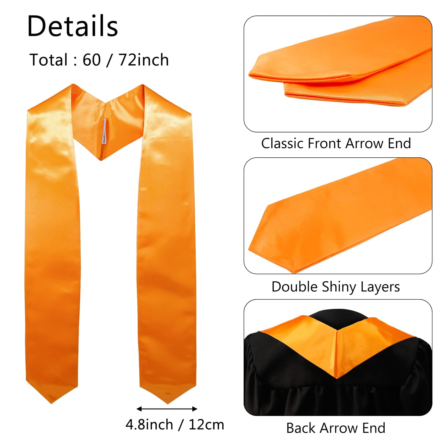 GraduationMall Unisex Adult Plain Graduation Stole 60" Orange