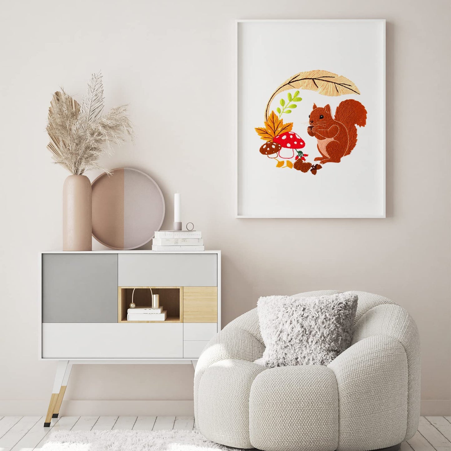 Louise Maelys Animal Embroidery Kits for Beginners with Autumn Squirrel Pattern,Adults Starter Cross Stitch Kit DIY Needlepoint