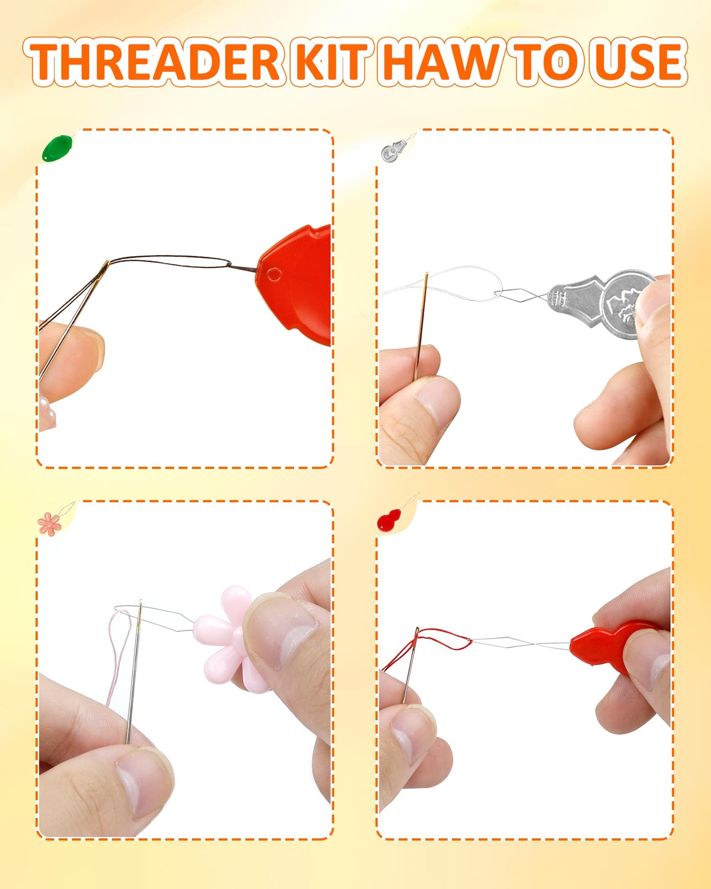 Needle Threaders Kit, 24 PCS Needle Threader for Hand Sewing, Needles Threader for Swing & Embroidery Floss with Embroidery Needles, Seam Ripper, Thread Snips, Thimble and Measuring Tape