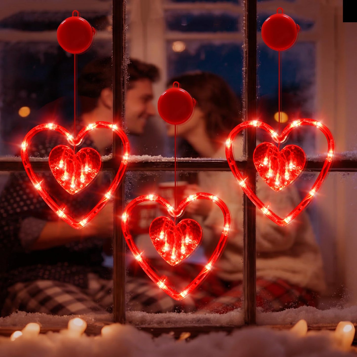 3 Pack Valentines Day Window Lights Decor with Timer, Battery Operated Red Heart-Shaped Window Decorations Silhouette Sucker LED Lamp Slow Fade Mode Hanging Lights for 2026 Holiday Indoor Home