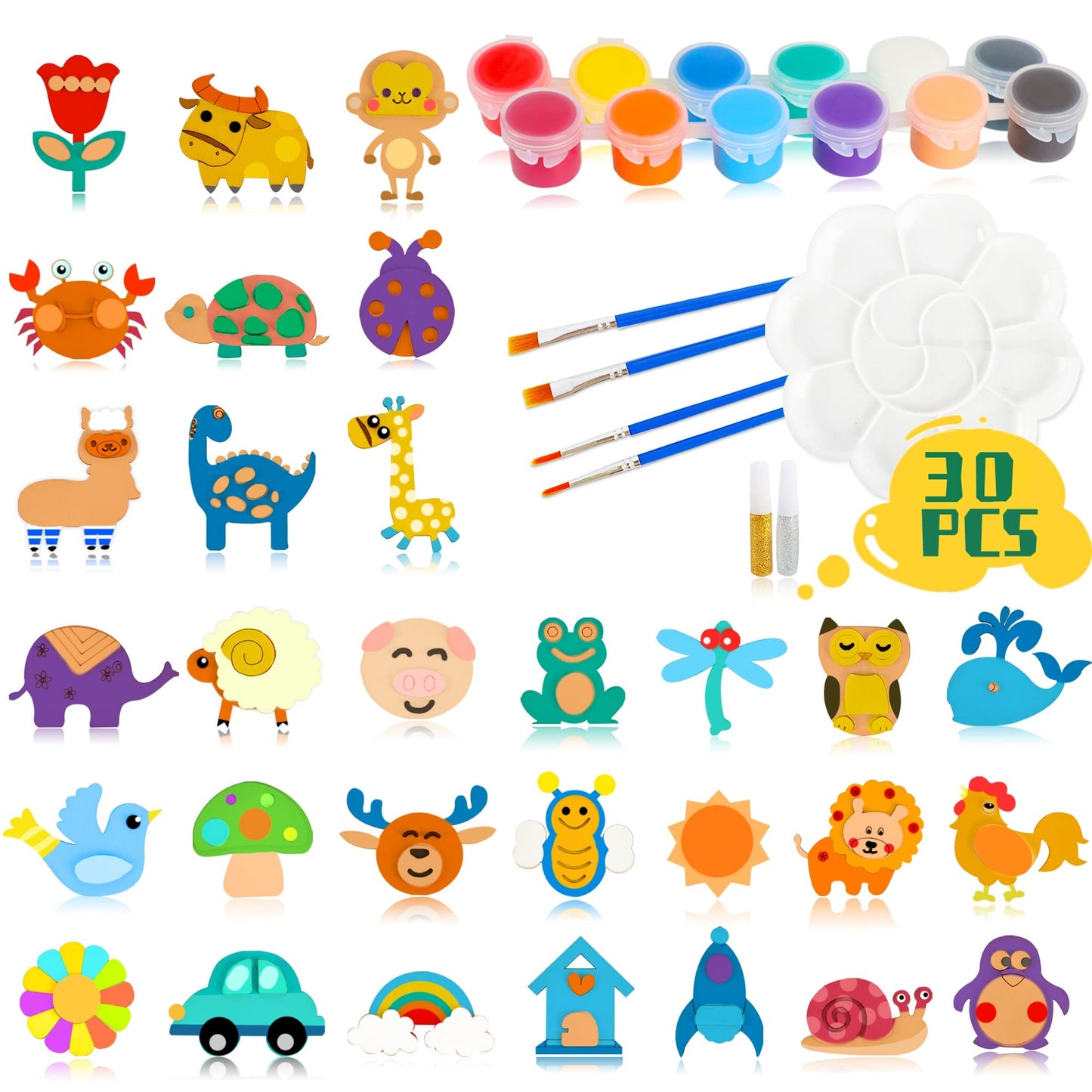 Glintoper 30 Wooden Magnet Painting Craft Kit, Paint Your Own Easter Art and Craft Supplies, Basket Stuffers Party Favors for Boys Girls, Classroom Prize Goodie Bag Gifts