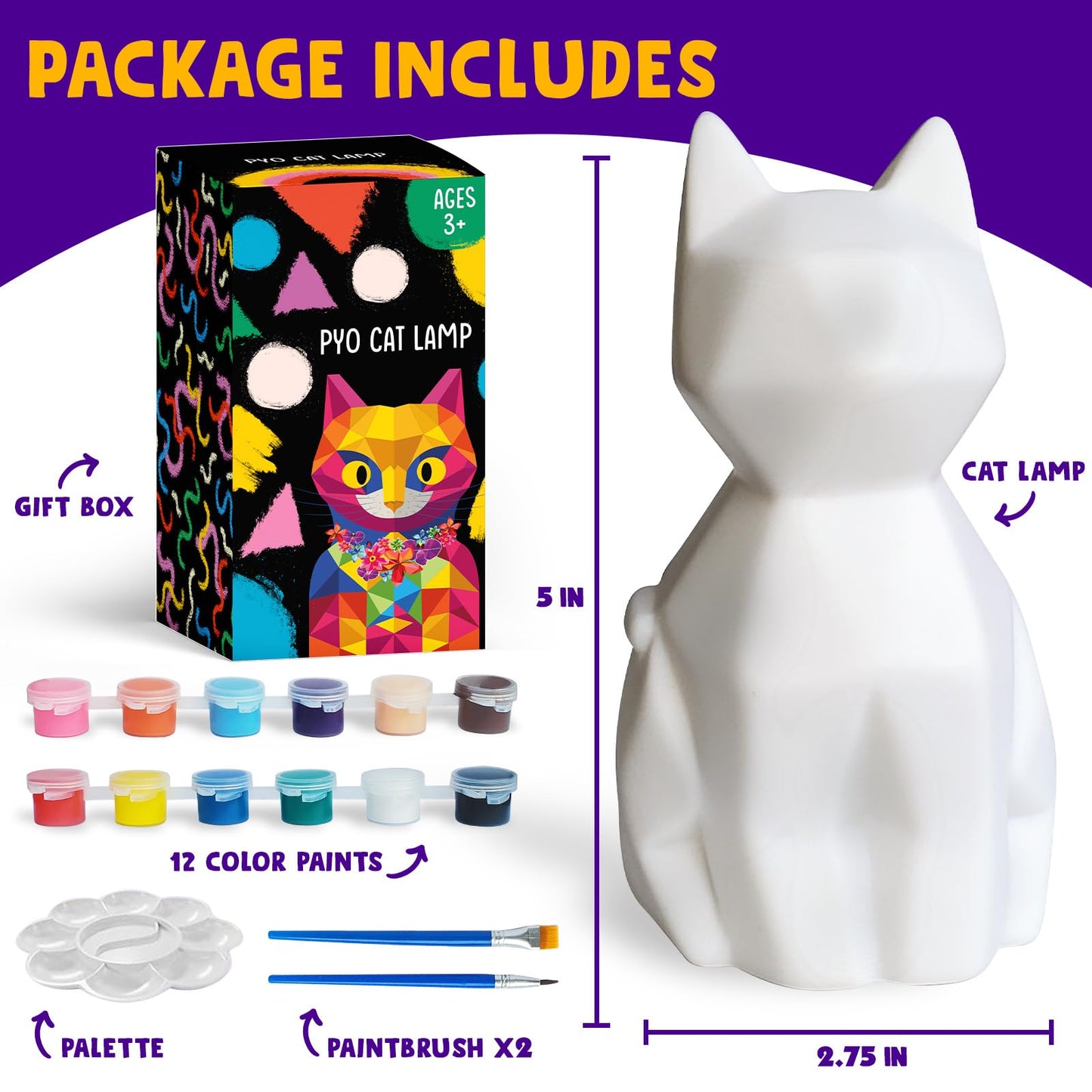 Goodyking Paint Your Own Cat Lamp Kit, DIY Cat Crafts Night Light, Painting Kit Arts & Crafts for Kids Ages 8-12, Art Supplies Birthday Easter Party Holiday Gift for Teens Girls Boys Age 3 4 5 6 7 8+