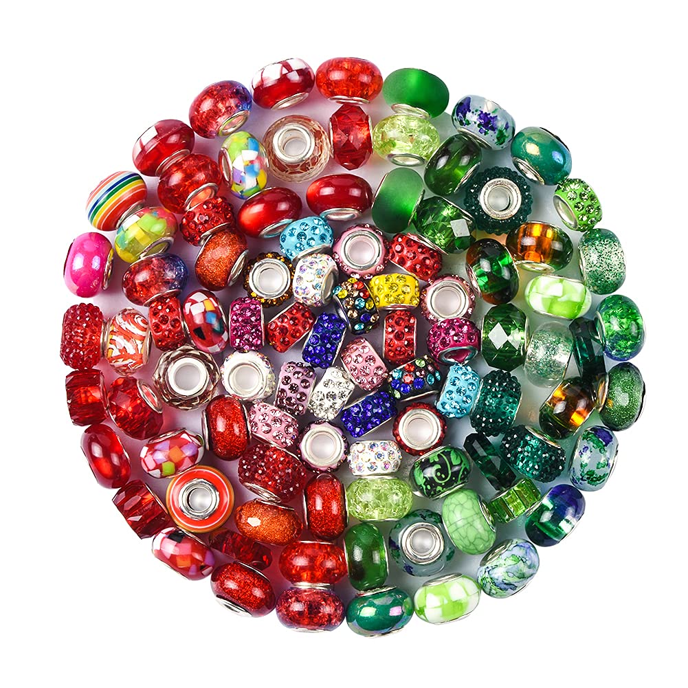 Aipridy Assortment European Large Hole Beads Spacer Beads Rhinestone Craft Beads for DIY Charms Bracelet Jewelry Making (Emerald-Siam)