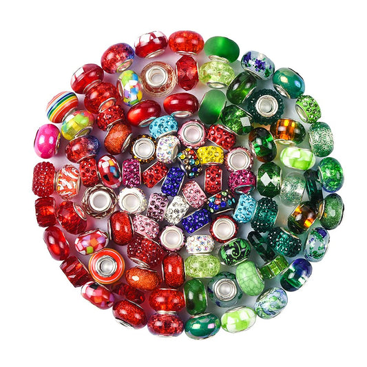 Aipridy Assortment European Large Hole Beads Spacer Beads Rhinestone Craft Beads for DIY Charms Bracelet Jewelry Making (Emerald-Siam)