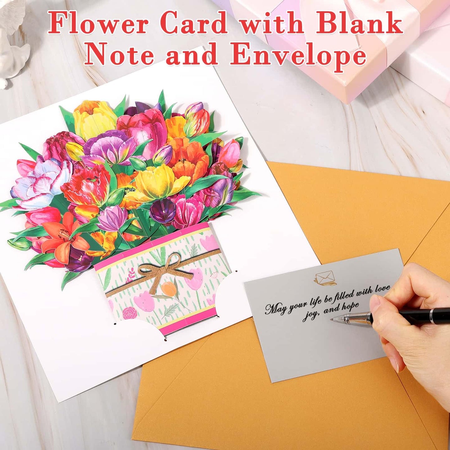 Tidponra Pop Up Card Women, 3D Flower Birthday Cards Popup Tulips Bouquet Get Well Soon Cards with Envelope and Note Card for Mother's Day, Anniversary, Birthday, Home Decor