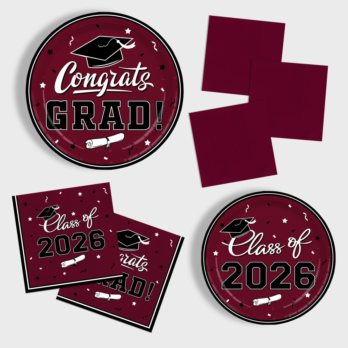 Gatherfun Graduation decorations 2026 Graduation Party Supplies Maroon Disposable Paper Plates Luncheon Napkins Cocktail Napkins for Congrats Grad Party Decorations, Serve 50