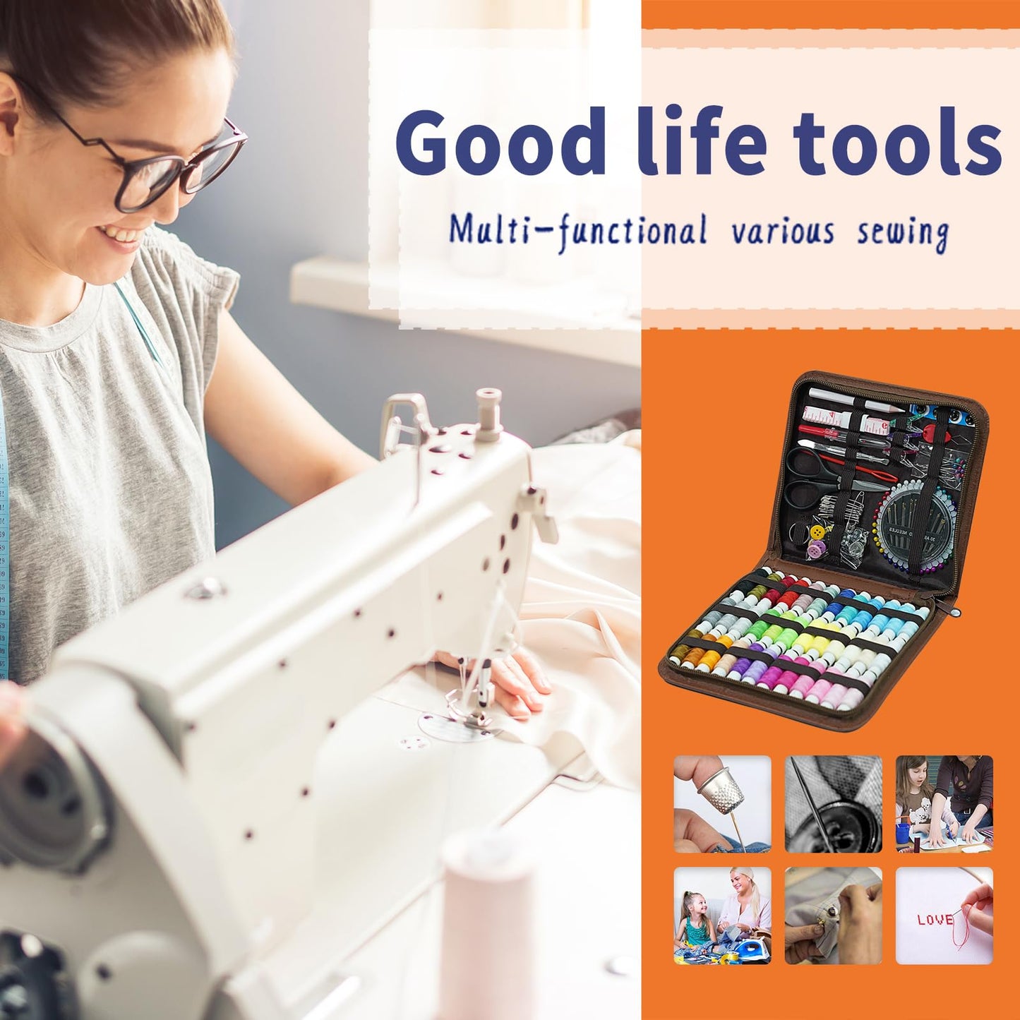 JUNING Sewing Kit with Case 168pcs Portable Sewing Accessories and Supplies for Home Traveler, Adults, Beginner, Emergency, Kids Contains Thread, Scissors, Needles, Measuring Tape