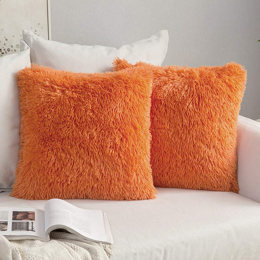 MIULEE Pack of 2 Luxury Faux Fur Throw Pillow Cover Deluxe Fall Decorative Plush Pillow Case Cushion Cover Shell for Sofa Bedroom Car 18x18 Inch Orange Halloween