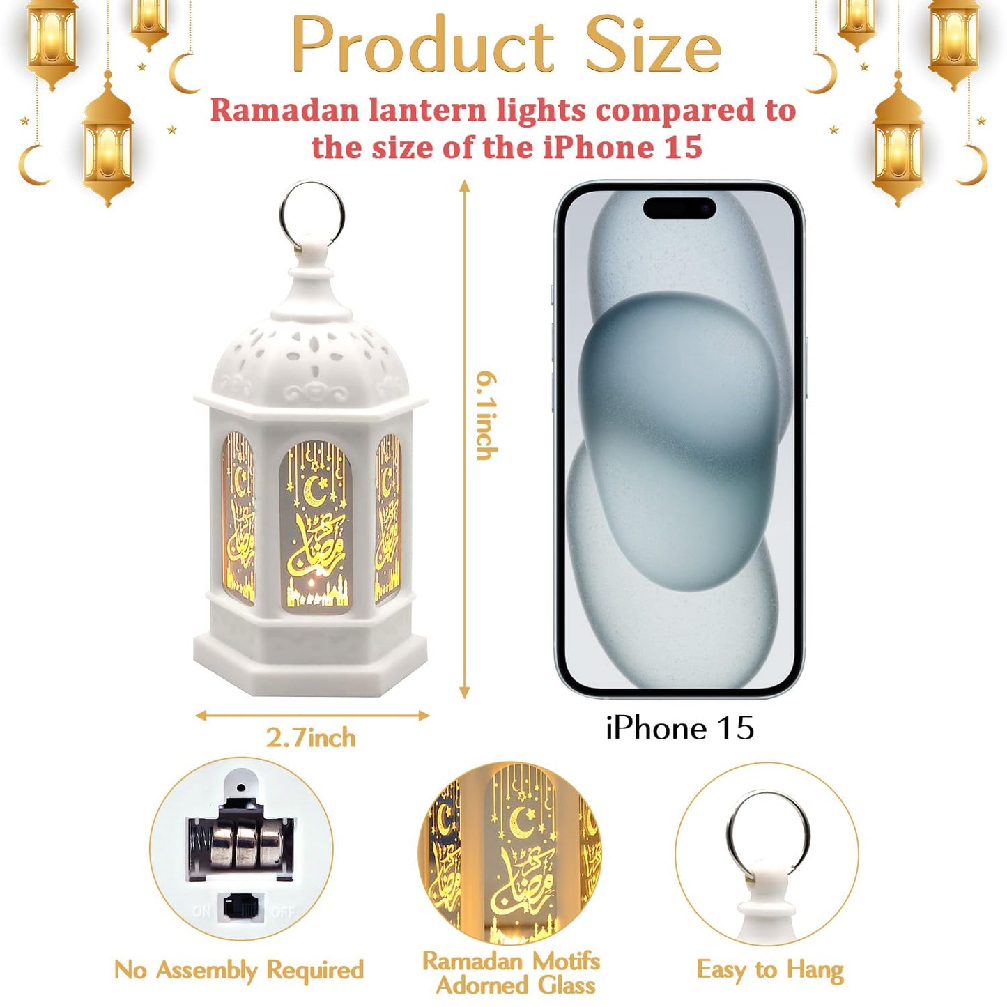 Ramadan Lantern Lights 2 Pack, Ramadan Decorations, Eid Decorations for Home, Mini Ramadan Lights, Eid Mubarak Decorations, Ramadan Eid Gifts, Ramadan Decorations for Home Party Table Windows