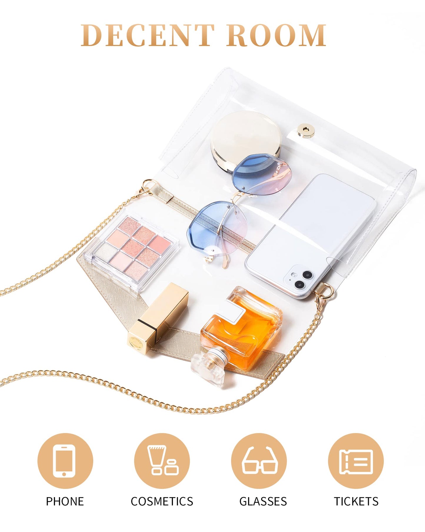 Vorspack Clear Bag Stadium Approved - Cute Clear Purse for Women PVC Clear Crossbody Bag for Sports Concert Festival - Gold