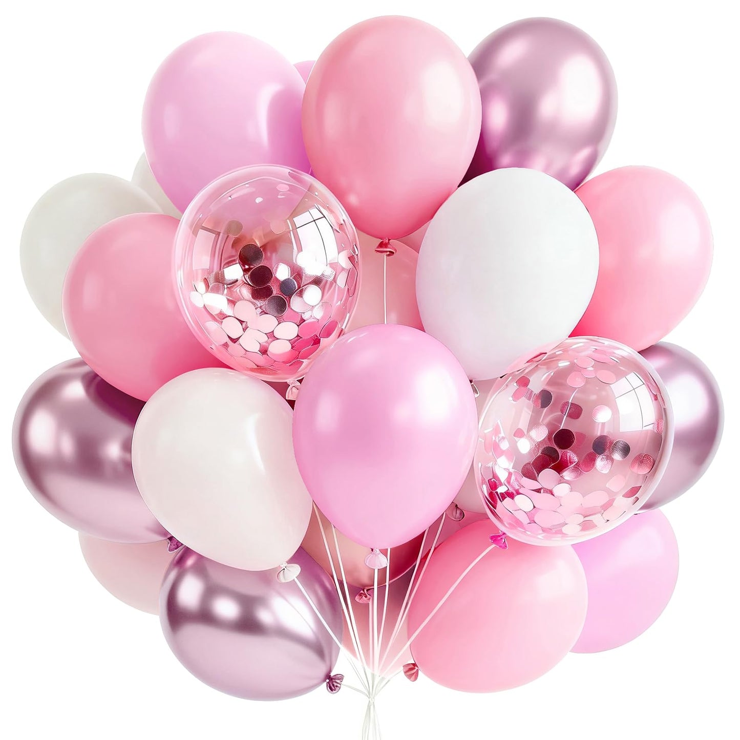 PartyWoo Pink and White Balloons 66pcs 12 Inch Light Pastel Baby Metallic Pearl Pink Matte White Confetti Balloons for Gender Reveal Wedding Bridal Girl Baby Shower Princess Birthday Party Decorations