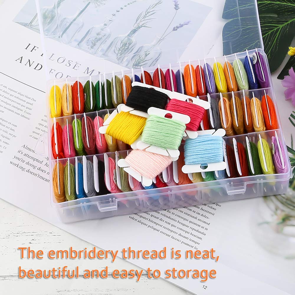 Epesl Embroidery Floss Organizer Box Tools - Bobbin Winder, 1 Removable 36 Compartments with 120 Floss Bobbins and Stickers for Craft DIY Cross Stitch Thread Sewing Bead Jewelry Diamonds Storage