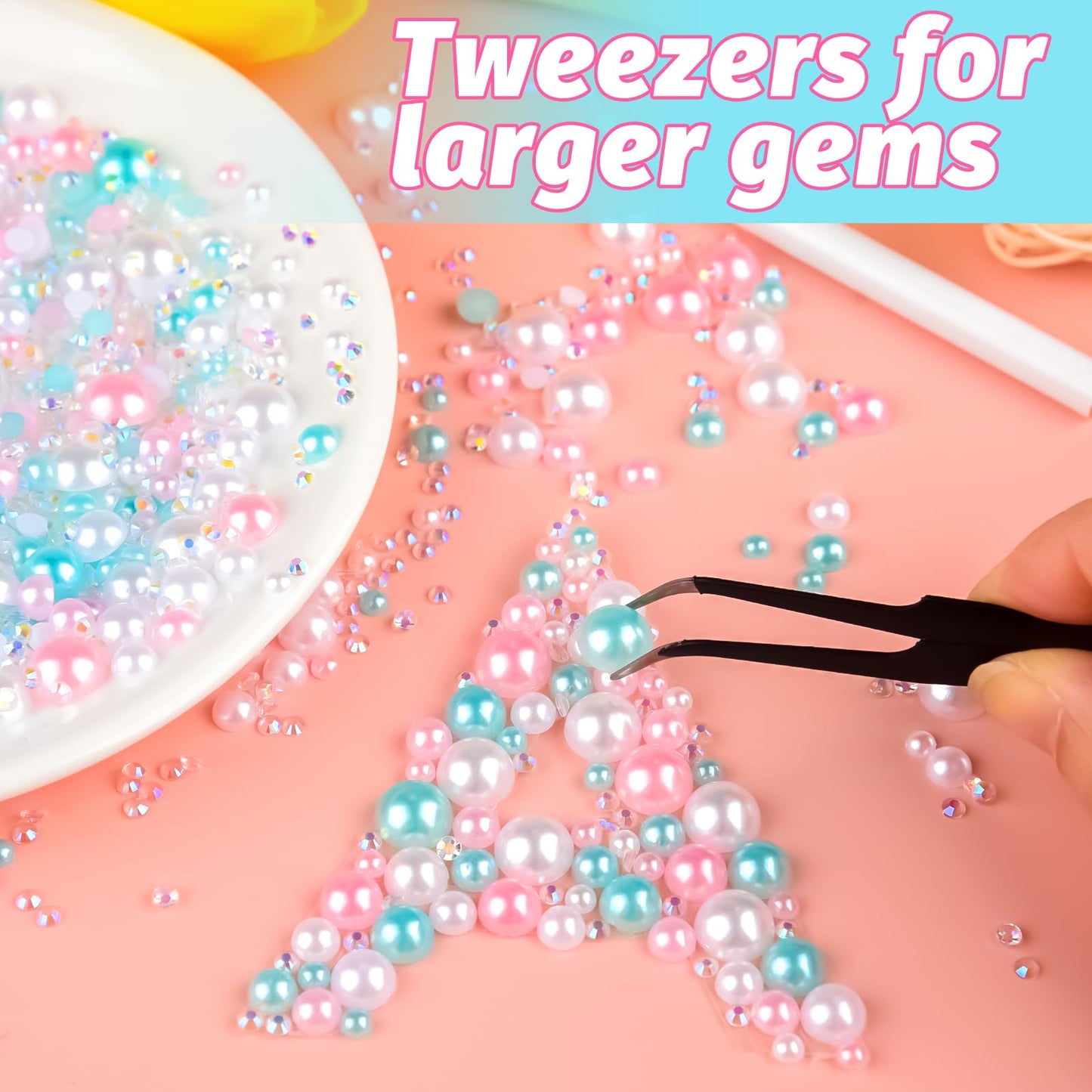 ASTARON 50g Mix Flatback Rhinestones Half Pearls for Crafts Mixed Size 3mm-10mm Flat Back Rhinestones for Crafts Flatback Pearls for Decorating Tumblers Mugs Nail Art Shoes (Pink Blue Series)