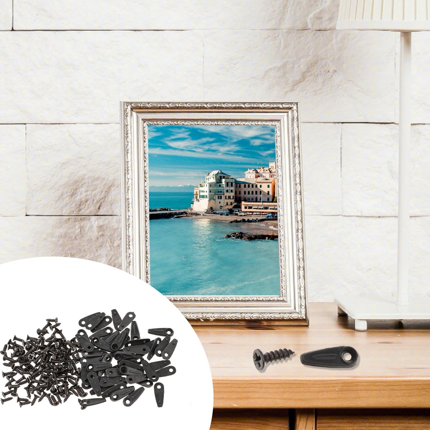 50 Pcs Picture Frame Backing Clips Buckle Black Back Pictures Frame Hardware Backing Clips Flat Metal Turn Button with Screws for Pictures Hanging, Artwork, Gift Box, Decoration Box