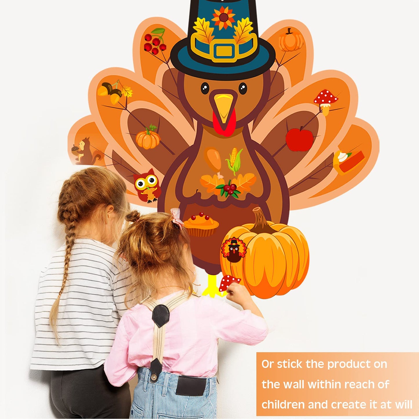 37 Pieces Fall Thanksgiving Felt Craft Kit DIY Turkey Pumpkin Felt Set with 36 Detachable Fall Maple Leaves Squirrel Pine Cones Corns Ornaments for Kids Present Classroom Craft (Classic Style)