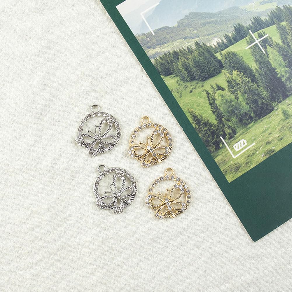 Yukfhgt Retro Hollowed Out Circle Butterfly Charms 30 Pcs Alloy Butterfly Charms Pendant for Jewelry Necklace Bracelet Earring Crafting Accessory (Gold)
